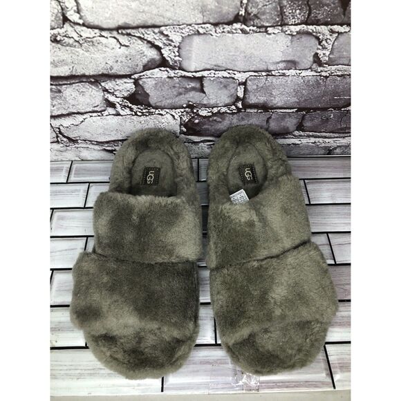 Ugg Olive Green Fluff That Slip On Plush Wool Slippers Men’s Sz 9M US/42 1124111 - Picture 14 of 16